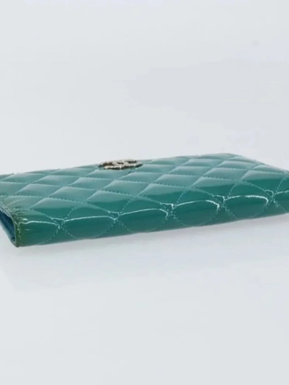 CHANEL Matelasse Long Wallet Patent leather Blue Silver CC Auth 153143